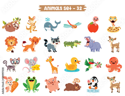 Set Of Cute Cartoon Animals