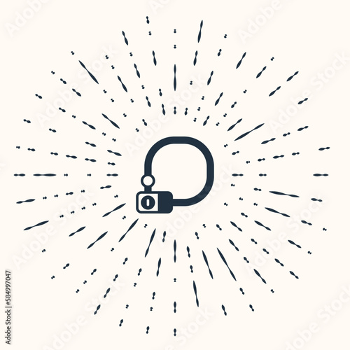 Grey Bicycle lock U shaped industrial icon isolated on beige background. Abstract circle random dots. Vector
