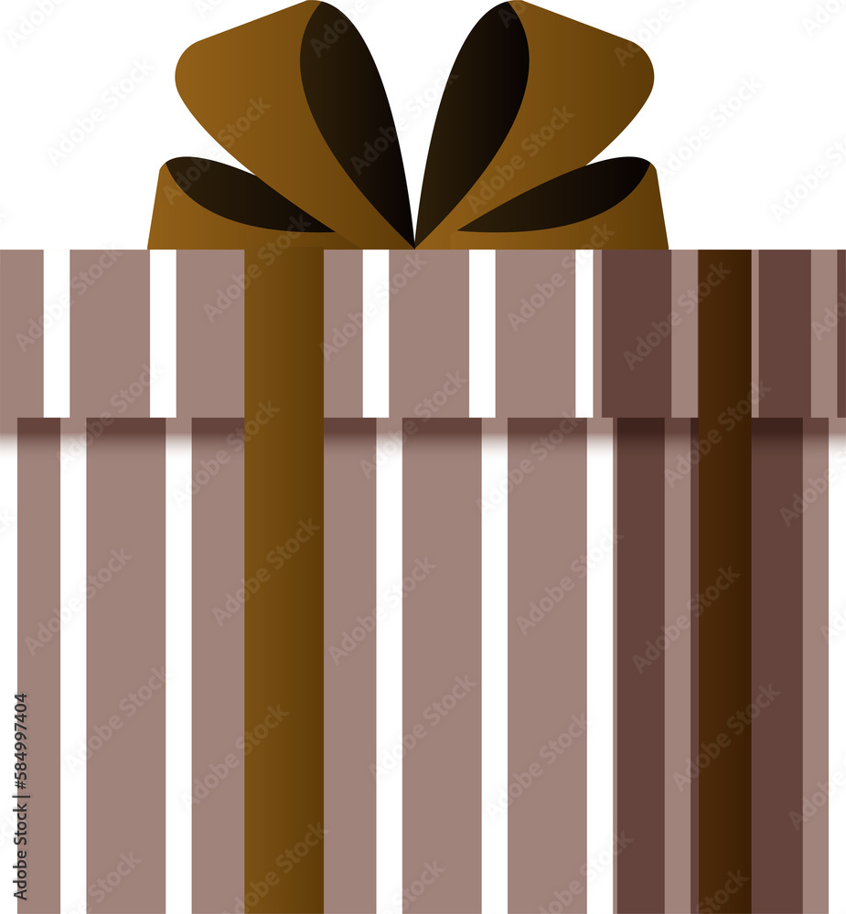 3D paper cutting relief of brown stripped line present gift box with ribbon 3D paper cutting relief of brown stripped line present gift box with ribbon