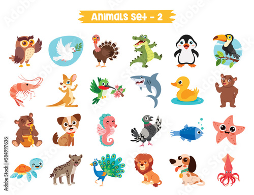 Set Of Cute Cartoon Animals