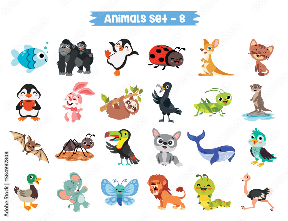 Set Of Cute Cartoon Animals Set Of Cute Cartoon Animals