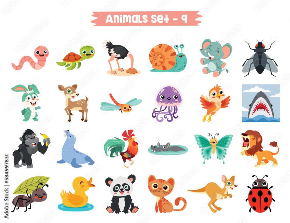Obraz premium Set Of Cute Cartoon Animals
