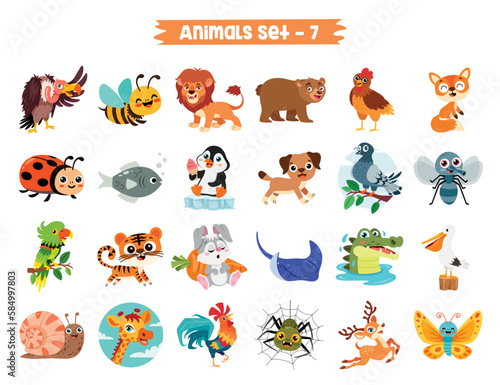 Set Of Cute Cartoon Animals
