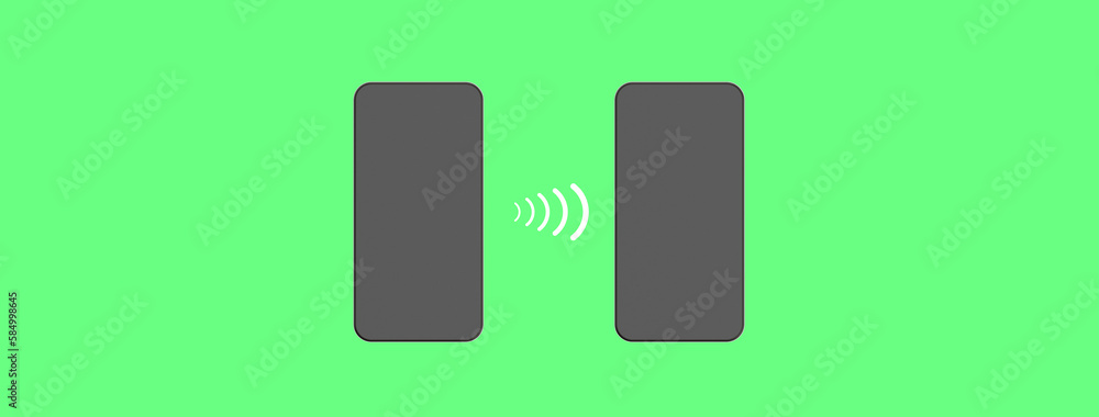 Communication between two devices. Transfer data between two gadgets using wireless networks. Horizontal image. Banner for insertion into site. 3d image. 3d rendering Communication between two devices. Transfer data between two gadgets using wireless networks. Horizontal image. Banner for insertion into site. 3d image. 3d rendering