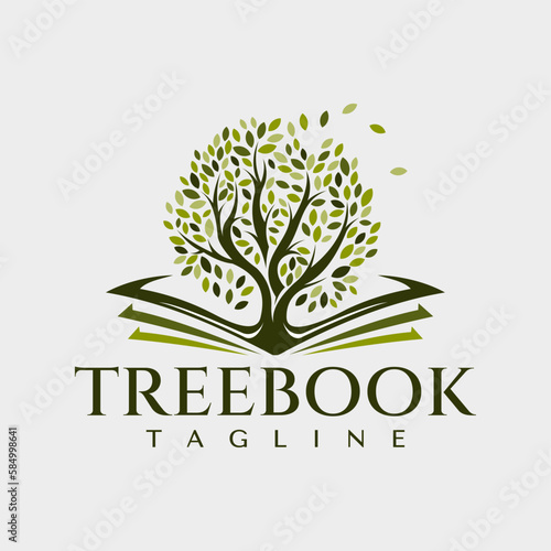 Detailed tree book education logo design