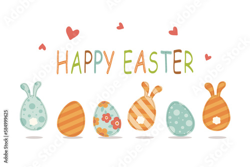 easter day greeting banner with painted eggs with bunny ears
