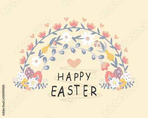easter day greeting card banner with flowers