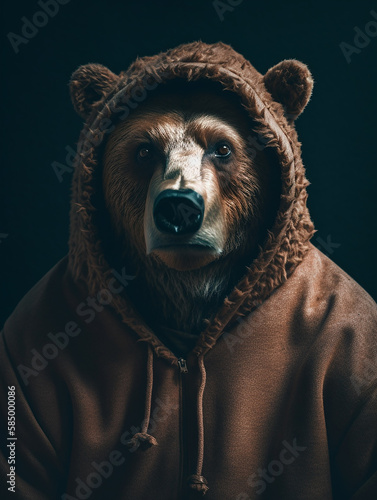 AI generated portrait of animal - a bear in a hoody	
