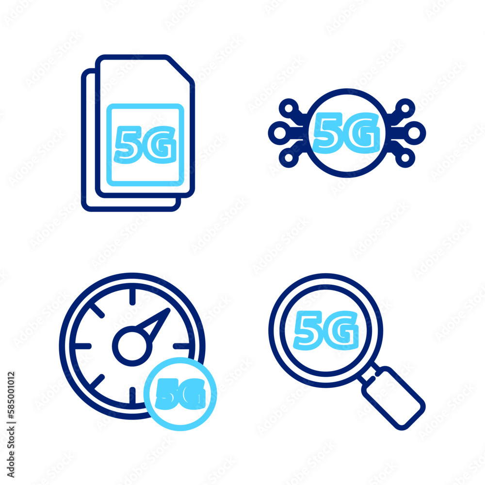 Set line Search 5G network, Digital speed meter, and Sim Card icon. Vector Set line Search 5G network, Digital speed meter, and Sim Card icon. Vector