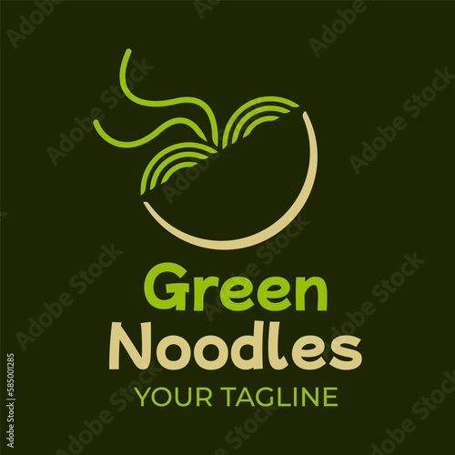 Green noodle in the bowl. Suitable for natural, organic and healthy product logo inspiration.