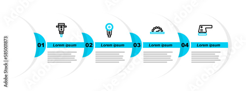 Set line Electric sander, circular saw, Angle grinder and Construction jackhammer icon. Vector