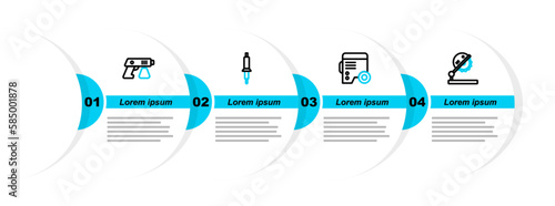 Set line Table saw for woodwork, Power electric generator, Soldering iron and Paint spray gun icon. Vector