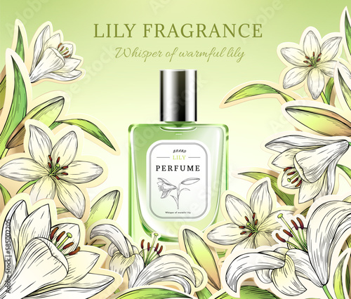 3D delicate lily perfume ad poster