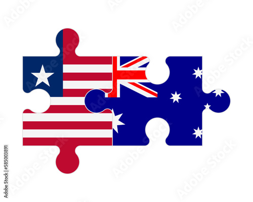 Puzzle of flags of Liberia and Australia, vector