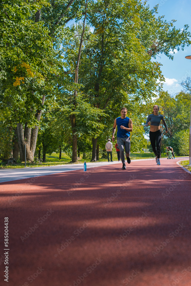 Two adults running