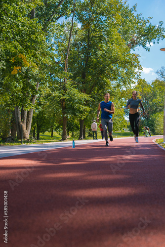 Two adults running