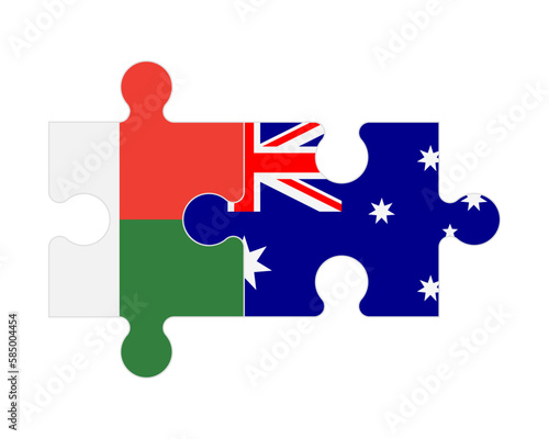 Puzzle of flags of Madagascar and Australia, vector