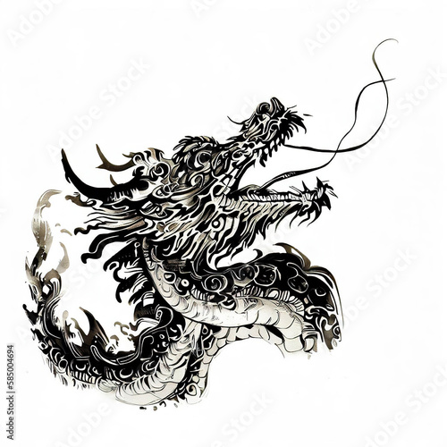 asian dragon on white background with Generative AI.