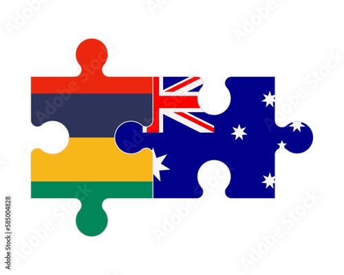 Puzzle of flags of Mauritius and Australia, vector