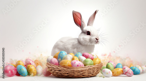 white easter bunny with easter eggs in a easter basket © The animal shed 274
