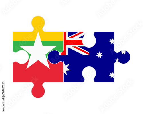 Puzzle of flags of Myanmar and Australia, vector