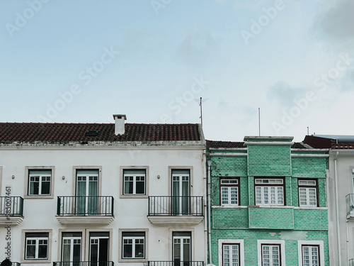 Front view on facades of resedential buildings in Portugal photo