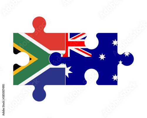Puzzle of flags of South Africa and Australia, vector