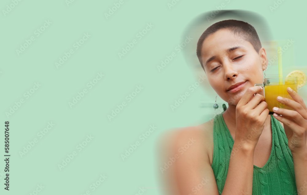 Portrait of a cute casual girl drinking orange juice from a glass Portrait of a cute casual girl drinking orange juice from a glass