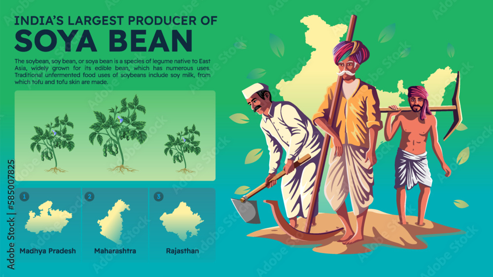 Visualizing India's Largest Soya Bean Producing States and Their Farmers - Vector Illustration Visualizing India's Largest Soya Bean Producing States and Their Farmers - Vector Illustration