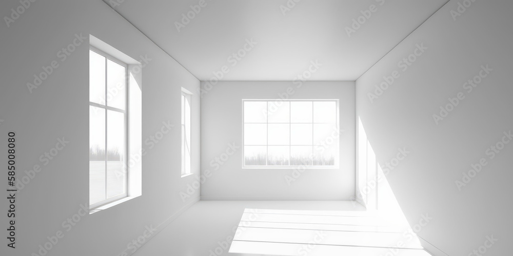 Fototapeta premium A minimalist white room with large windows and natural light Generative AI