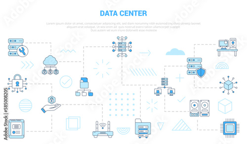 data center concept with icon set template banner with modern blue color style
