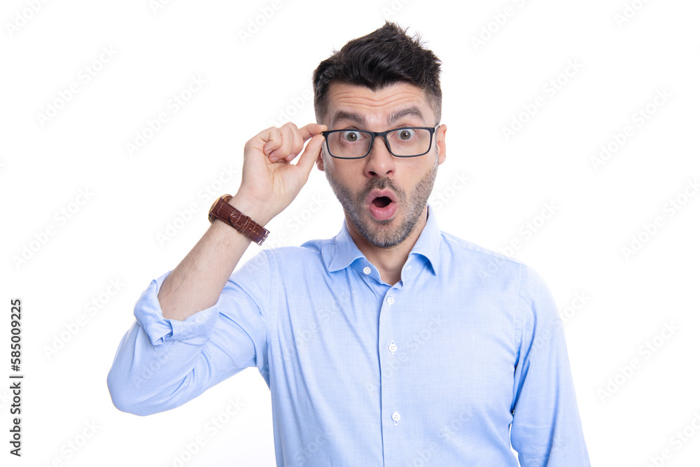 amazed man in eyewear isolated on white background. amazed man wearing eyewear in studio. amazed man in eyewear isolated on white background. amazed man wearing eyewear in studio.