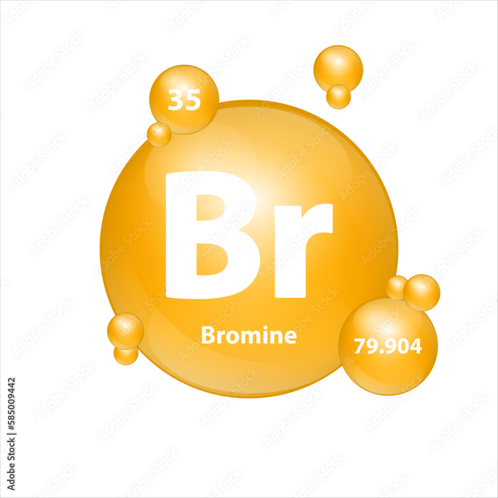 Bromine (Br) icon structure chemical element round shape circle yellow