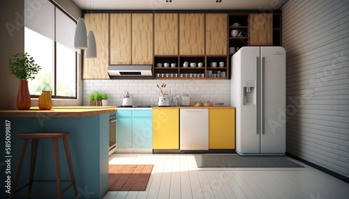 Modern kitchen interior background with attractive design. Generative Ai.