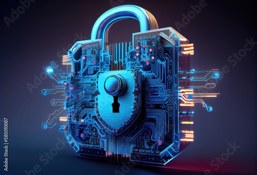 Cyber security lock. Internet technology concept of cybersecurity and data privacy. Generative AI