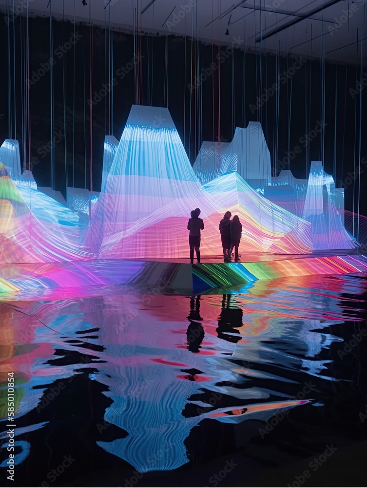 Obraz premium art installation, View the cube of Creation in the Universe, digital art, metaverse, immersive space, (Generative AI)