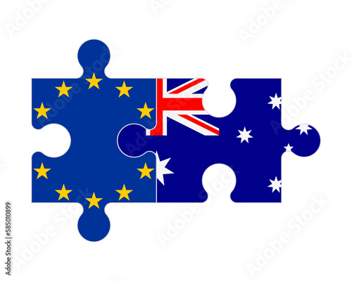 Puzzle of flags of EU and Australia, vector