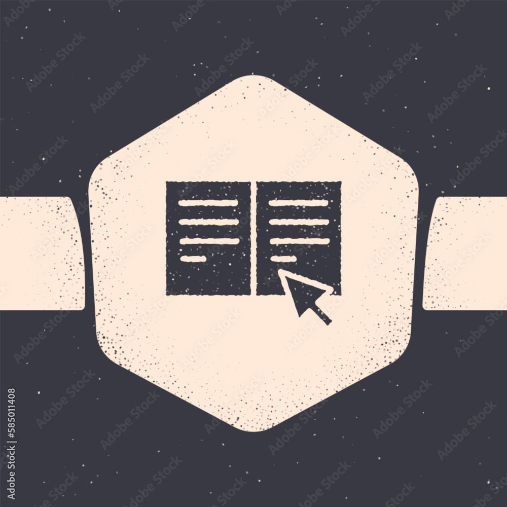 Grunge Online book icon isolated on grey background. Internet education concept, e-learning resources, distant online courses. Monochrome vintage drawing. Vector Illustration Grunge Online book icon isolated on grey background. Internet education concept, e-learning resources, distant online courses. Monochrome vintage drawing. Vector Illustration