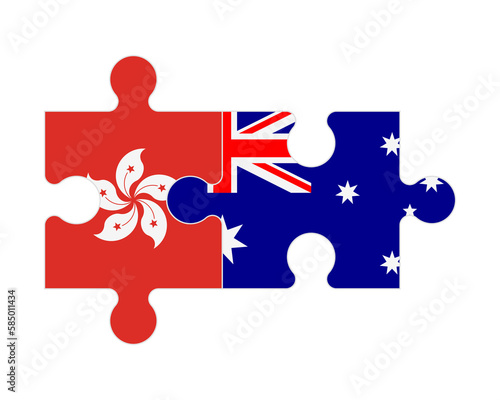 Puzzle of flags of Hong Kong and Australia, vector