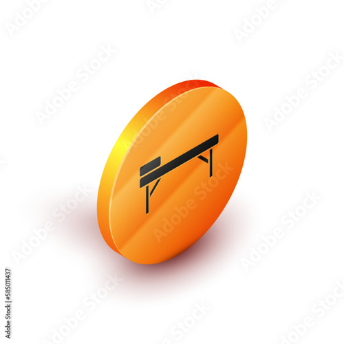 Isometric Massage table icon isolated on white background. Orange circle button. Vector