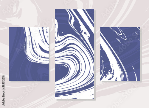 Set of four vertical banners with marble texture. Hand drawn vector illustration.