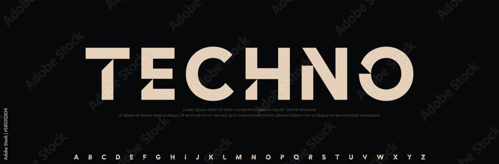 Techno, Stylish multilanguage font minimalistic typeface with bevel cutouts sporty futuristic type for modern logo monogram unique 
 - obrazy, fototapety, plakaty 