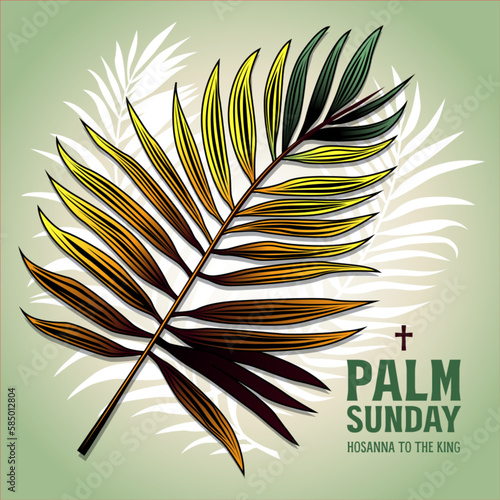 Palm Sunday holiday card, poster with palm leaves