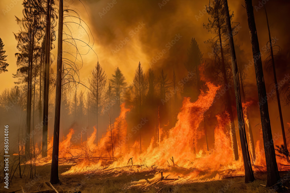 Fire engulfed forest, generated AI, generated, AI