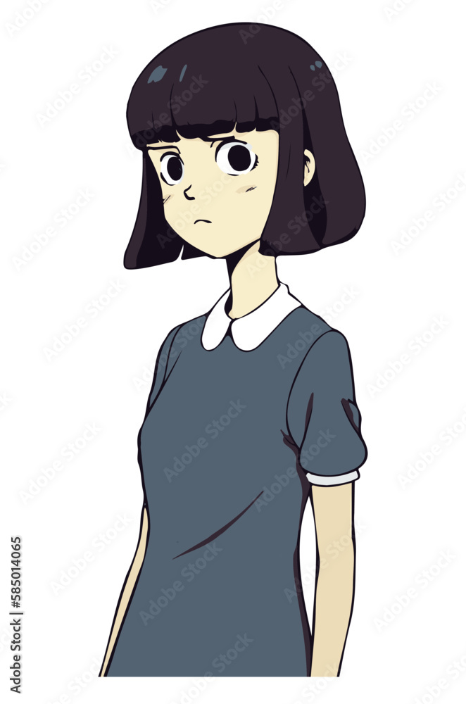 Cute school anime girl. Vector drawing of japanese cartoon character. Manga art of teen woman displaying emotions. Funny sad and angry lady. Beautiful anime. Comic eyes. Artwork illustration of head. Cute school anime girl. Vector drawing of japanese cartoon character. Manga art of teen woman displaying emotions. Funny sad and angry lady. Beautiful anime. Comic eyes. Artwork illustration of head.
