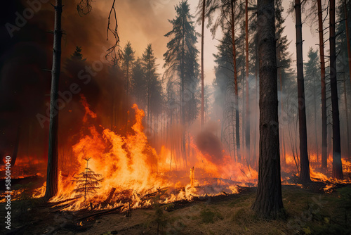 Large forest fire flames, generated AI, generated, AI © dan
