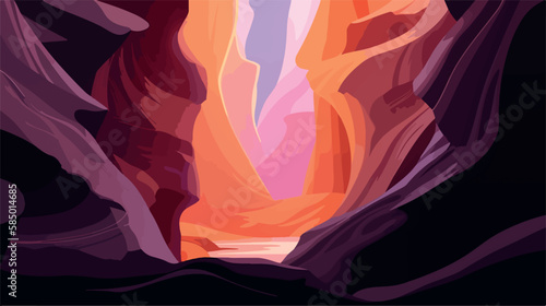 Antelope canyon. US national park. Vector art illustration of curves in the rock. Wave pattern. Landscape desert sandstone. Valley in arizona. Tourism, holiday destination. Traveling in north america