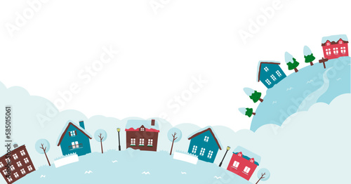 Fantasy planet web banner illustration in winter landscape (with space for your design and text)