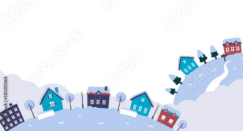 Fantasy planet web banner illustration in winter landscape (with space for your design and text)