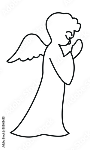 angel - cartoon simple outline schematic black and white vector illustration isolated on white